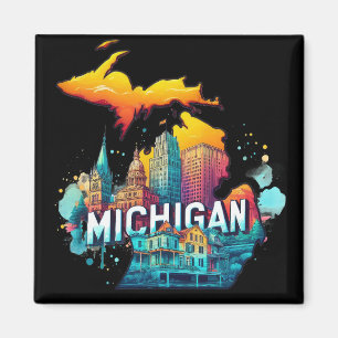 Retro Vintage Michigan State Map Magnet