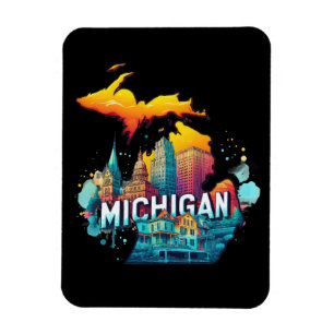 Retro Vintage Michigan State Map Magnet