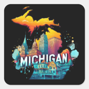 Retro Vintage Michigan State Map Square Sticker