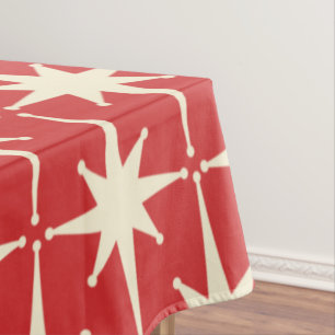 Retro Vintage Mid-Century Atomic Stars Red Cream Tablecloth