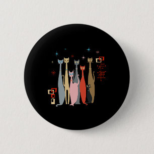 Retro Vintage Mid-century Cats Modern Look 50s 60s Button