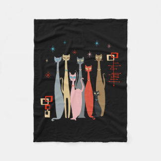 Retro Vintage Mid-century Cats Modern Look 50s 60s Fleece Blanket