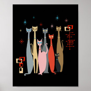 Retro Vintage Mid-century Cats Modern Look 50s 60s Poster
