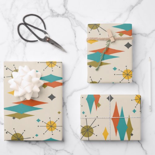 Retro Vintage Mid Century Mod Atomic Space Age  Wrapping Paper Sheets