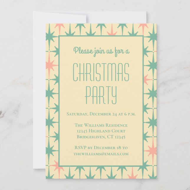 Retro Vintage Mid Century Modern Stars Christmas Invitation (Front)