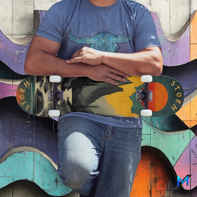 Retro Vintage Mid-Century Mountain Sunset  Skateboard (Creator Uploaded)