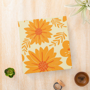 Retro Vintage Mid Century Orange Flower Pattern 3 Ring Binder