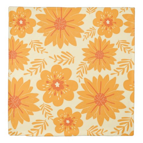 Retro Vintage Mid Century Orange Flower Pattern Duvet Cover