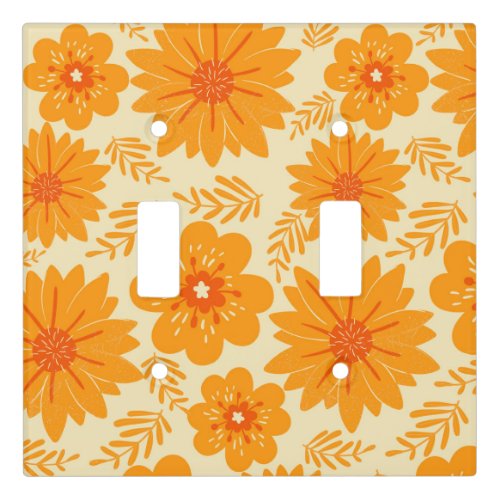 Retro Vintage Mid Century Orange Flower Pattern Light Switch Cover