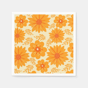 Retro Vintage Mid Century Orange Flower Pattern Napkins