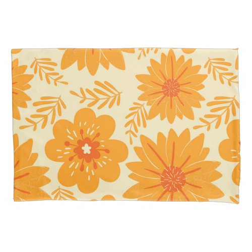 Retro Vintage Mid Century Orange Flower Pattern Pillow Case