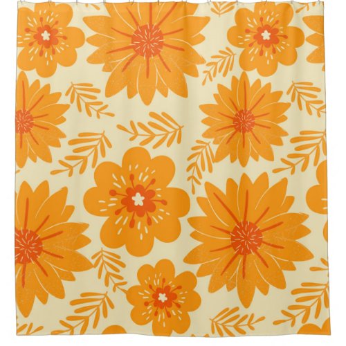 Retro Vintage Mid Century Orange Flower Pattern Shower Curtain