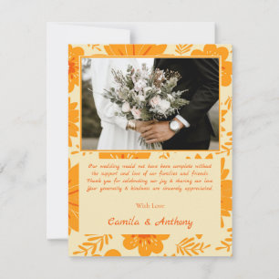 Retro Vintage Mid Century Orange Flower Pattern Thank You Card