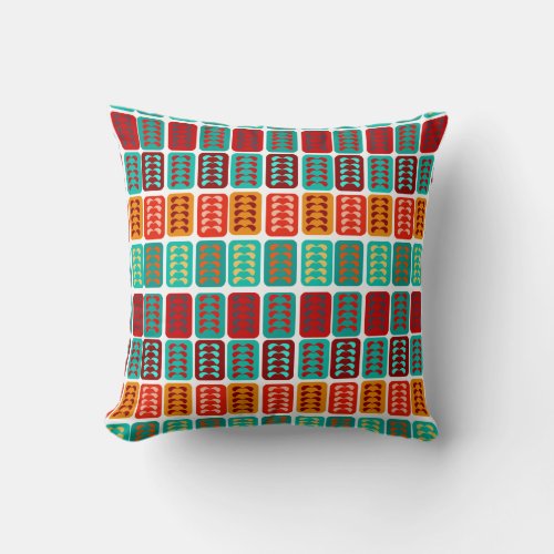 retro vintage mid century pattern red mint bricks throw pillow