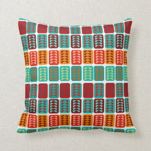 retro vintage mid century pattern red mint bricks throw pillow
