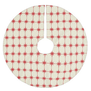 Retro Vintage Mid-century Star Pattern Red Cream Brushed Polyester Tree Skirt