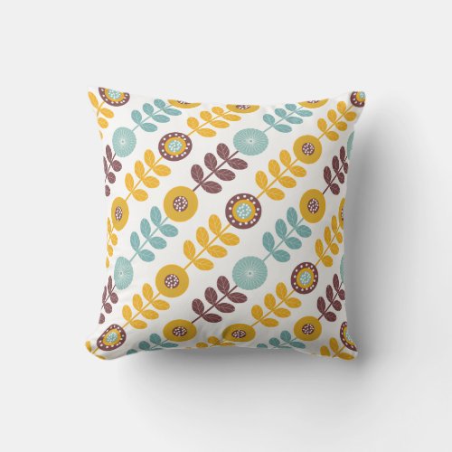 retro vintage mid century tan leaves pattern 2 throw pillow