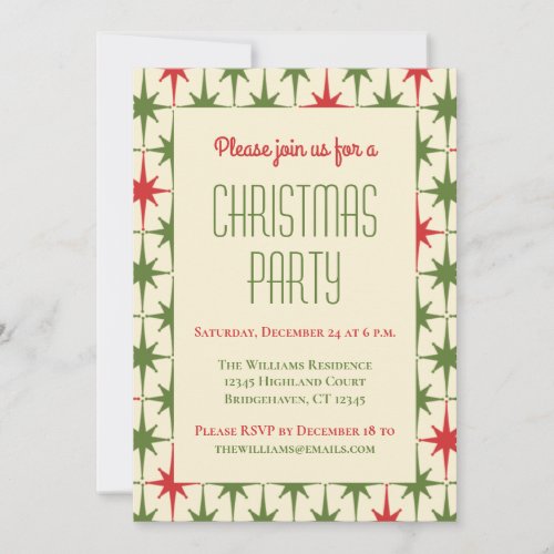 Retro Vintage Midcentury Modern Christmas Stars Invitation