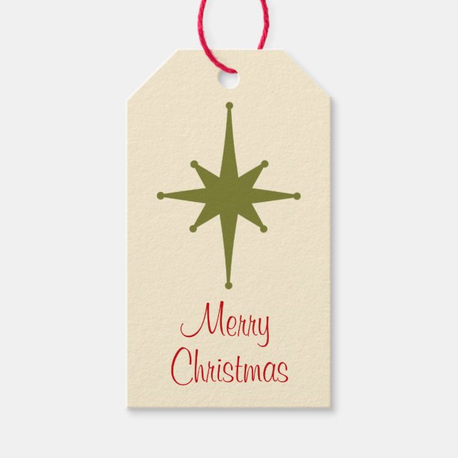 Retro Vintage Minimalist Christmas Star Gift Tags (Front)