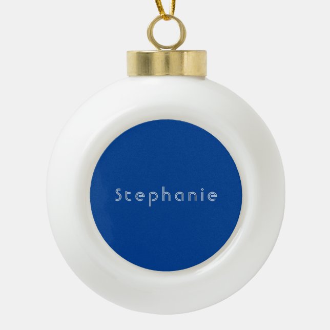 Retro Vintage Minimalist Modern Blue Ceramic Ball Christmas Ornament (Front)