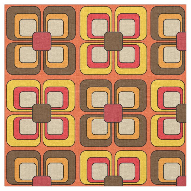Retro Vintage Mod Orange Pattern Fabric (Close Up)