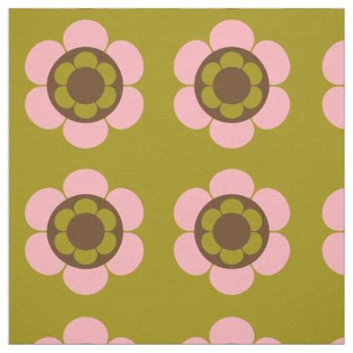 Retro Vintage Mod Pink Floral Pattern Fabric