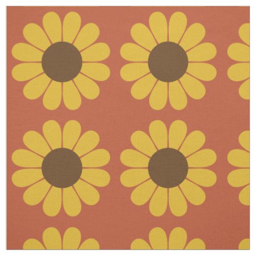 Retro Vintage Mod Sunflower Pattern Fabric