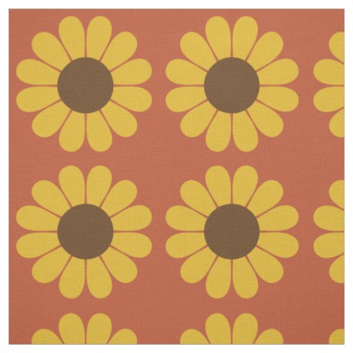Retro Vintage Mod Sunflower Pattern Fabric