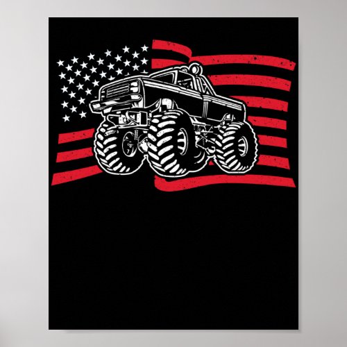 Retro Vintage Monster Truck American Flag Poster