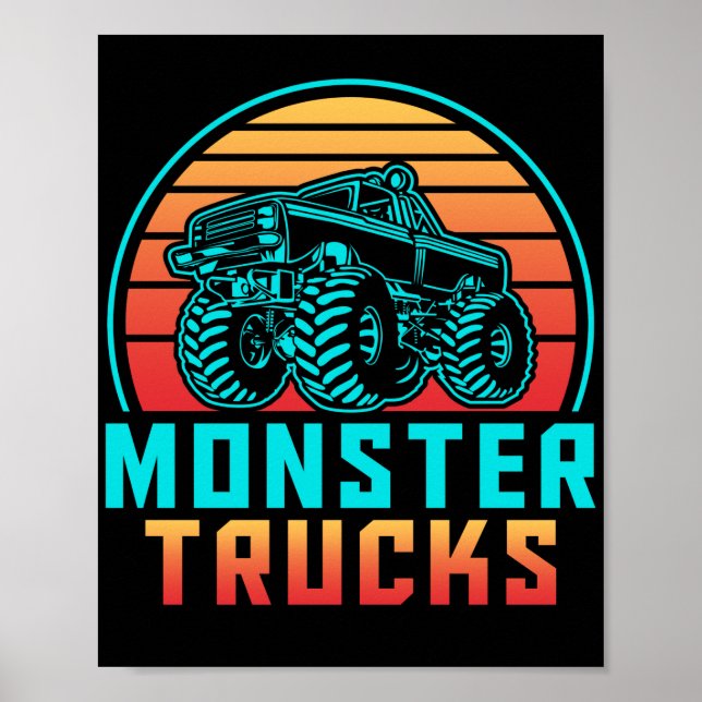 Retro Vintage Monster Trucks Poster (Front)
