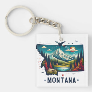 Retro Vintage Montana State Map Keychain