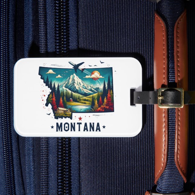 Retro Vintage Montana State Map Luggage Tag (Front Insitu 4)