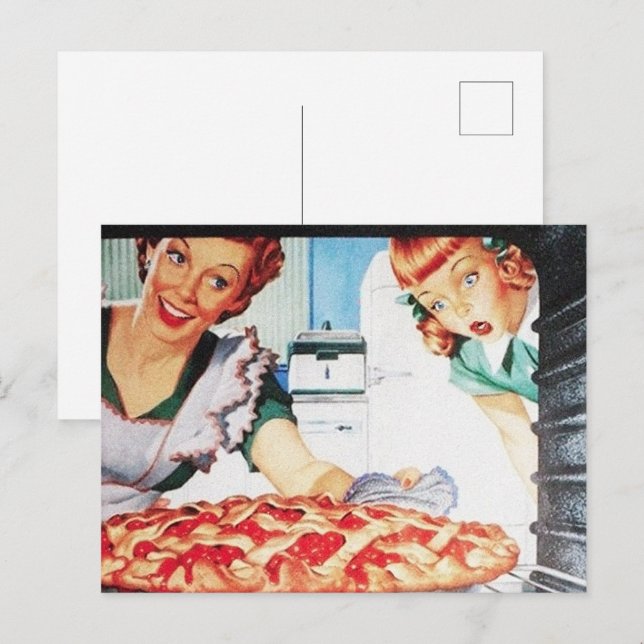 retro vintage Mother child kitchen Postcard (Front/Back)