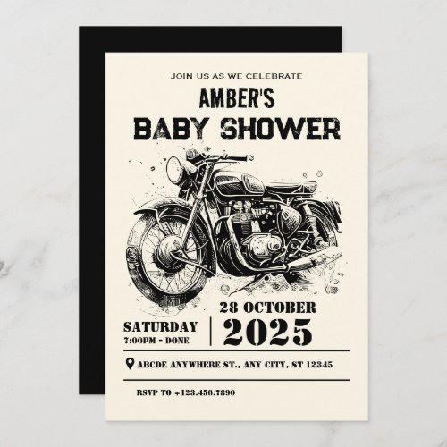 Retro vintage Motorcycle custom biker baby shower Invitation