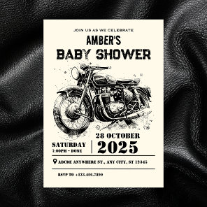 Retro vintage Motorcycle custom biker baby shower Invitation