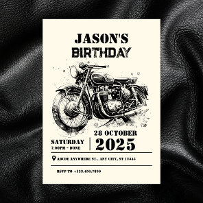 Retro vintage Motorcycle custom biker birthday Invitation