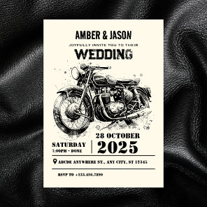 Retro vintage Motorcycle custom biker wedding Invitation
