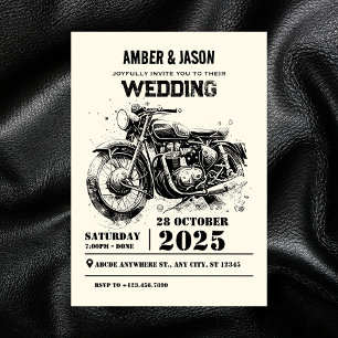 Retro vintage Motorcycle custom biker wedding Invitation