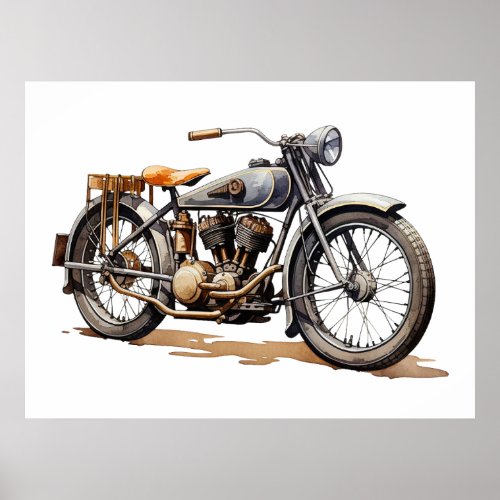 Retro Vintage Motorcycle Watercolor Poster