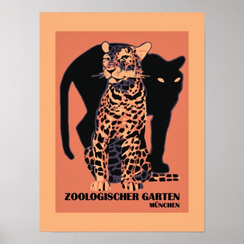 Retro vintage Munich Zoo big cats Poster