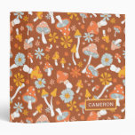 Retro Vintage Mushroom Flower Pattern 3 Ring Binder