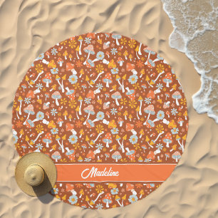 Retro Vintage Mushroom Flower Pattern Beach Towel