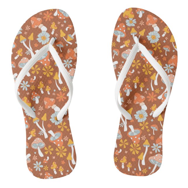 Retro Vintage Mushroom Flower Pattern Flip Flops (Footbed)