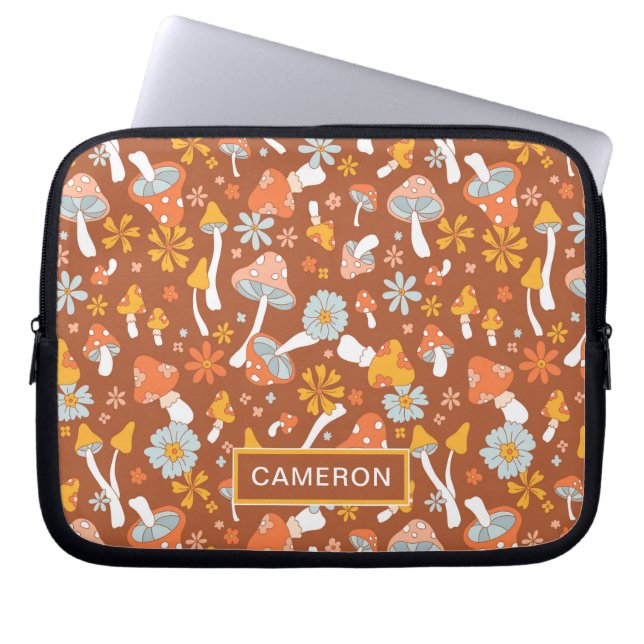 Retro Vintage Mushroom Flower Pattern Laptop Sleeve (Front)