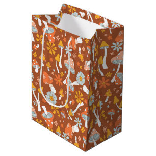 Retro Vintage Mushroom Flower Pattern Medium Gift Bag