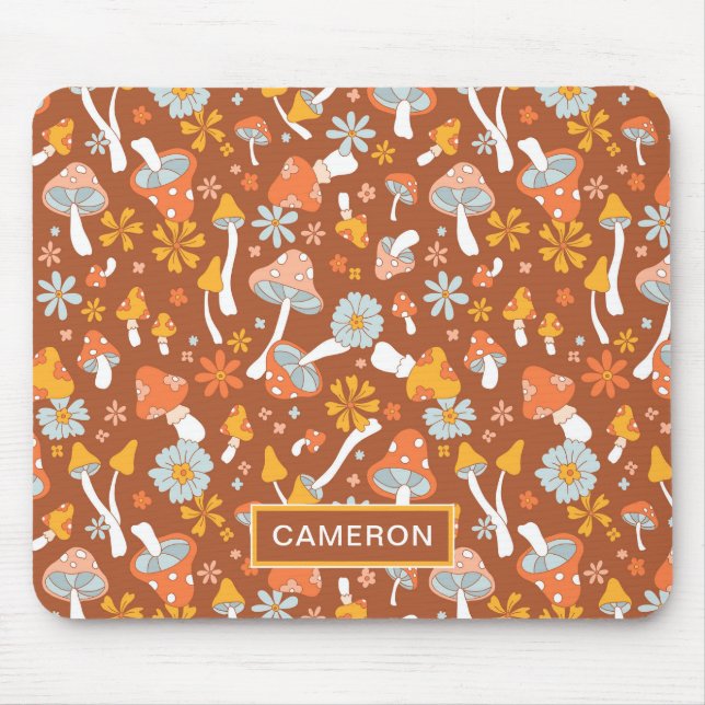 Retro Vintage Mushroom Flower Pattern Mouse Pad (Front)