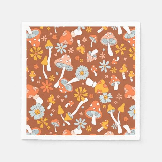 Retro Vintage Mushroom Flower Pattern Napkins (Front)