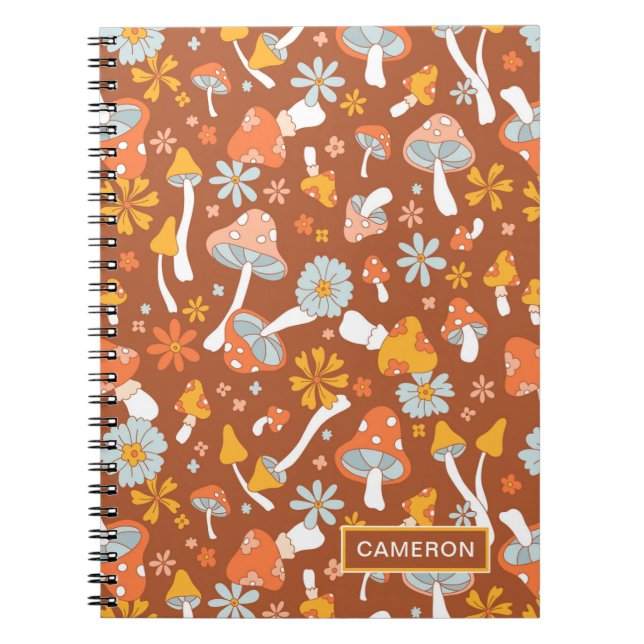 Retro Vintage Mushroom Flower Pattern Notebook (Front)
