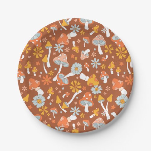 Retro Vintage Mushroom Flower Pattern Paper Plates