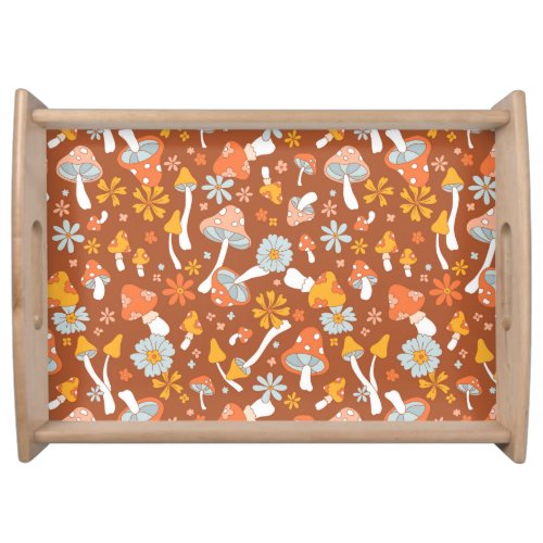 Retro Vintage Mushroom Flower Pattern Serving Tray